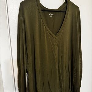 Olive Green V-Neck Women's Top